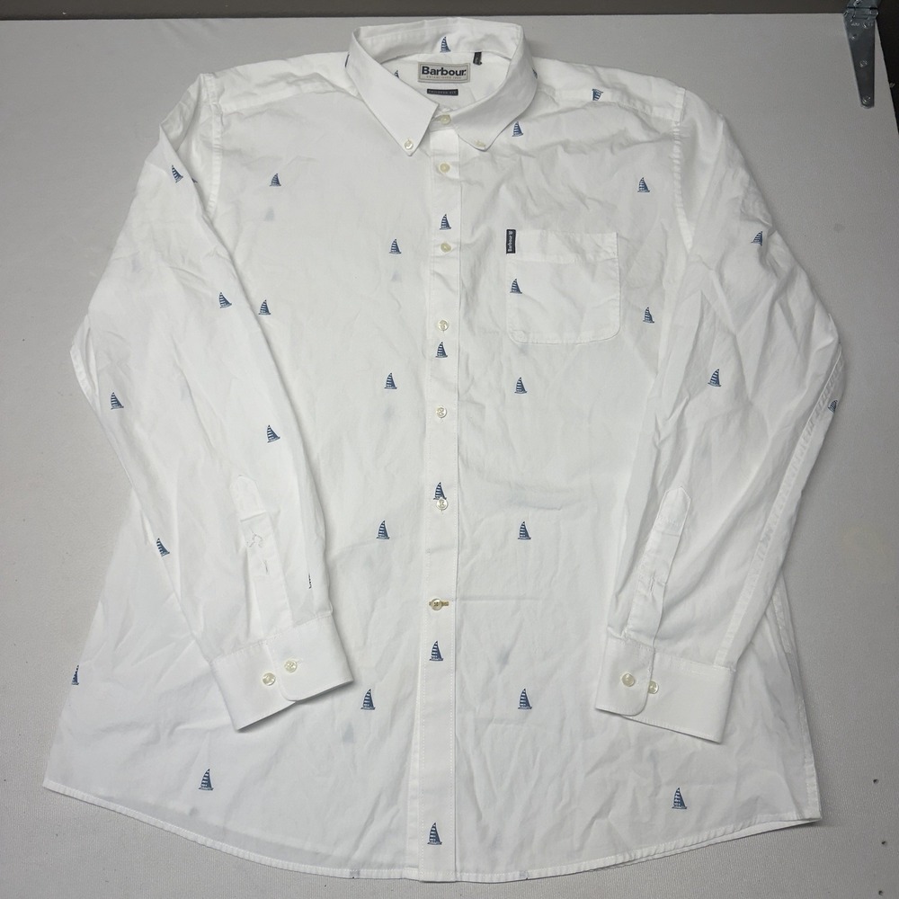 Barbour Men's Tailored Fit Button Up Dress Shirt Summer Print 1 Sailboat XL